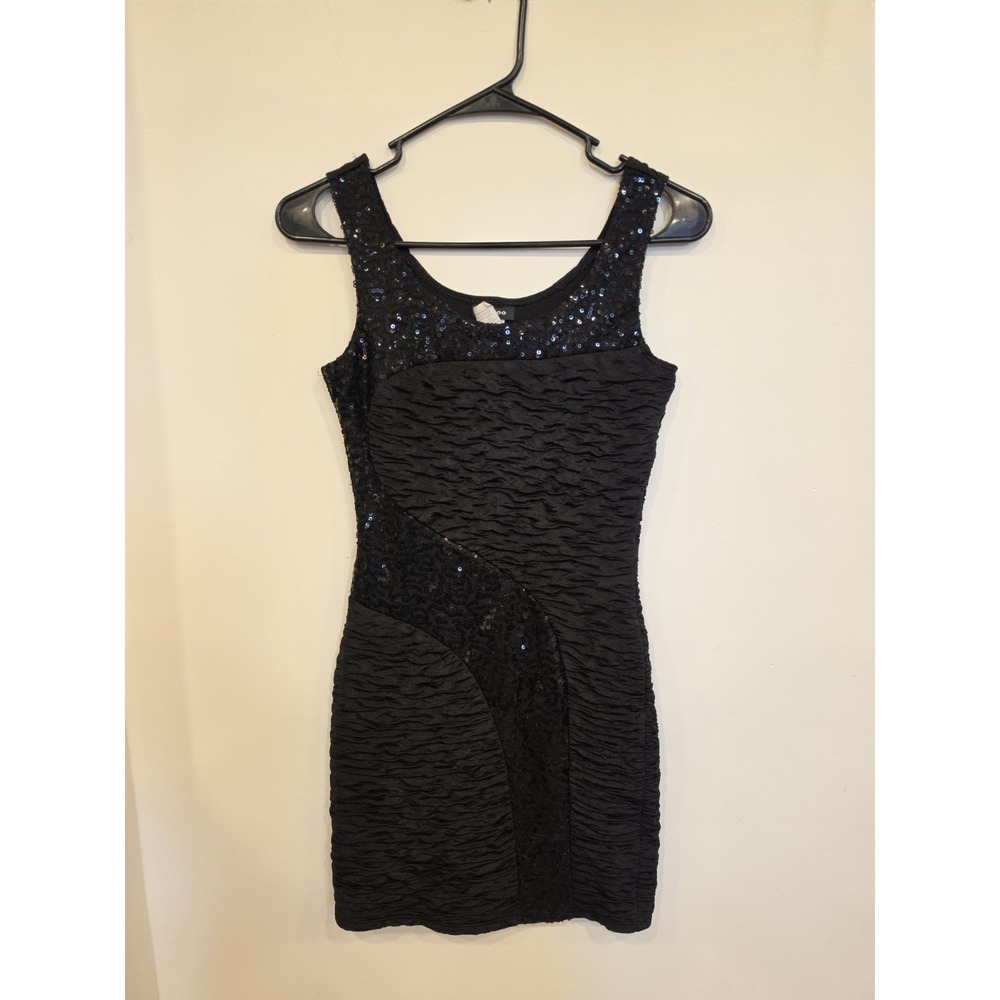 Y2K Taboo Black Sequin Bodycon Mini Dress Women's Size Small Clubwear Party